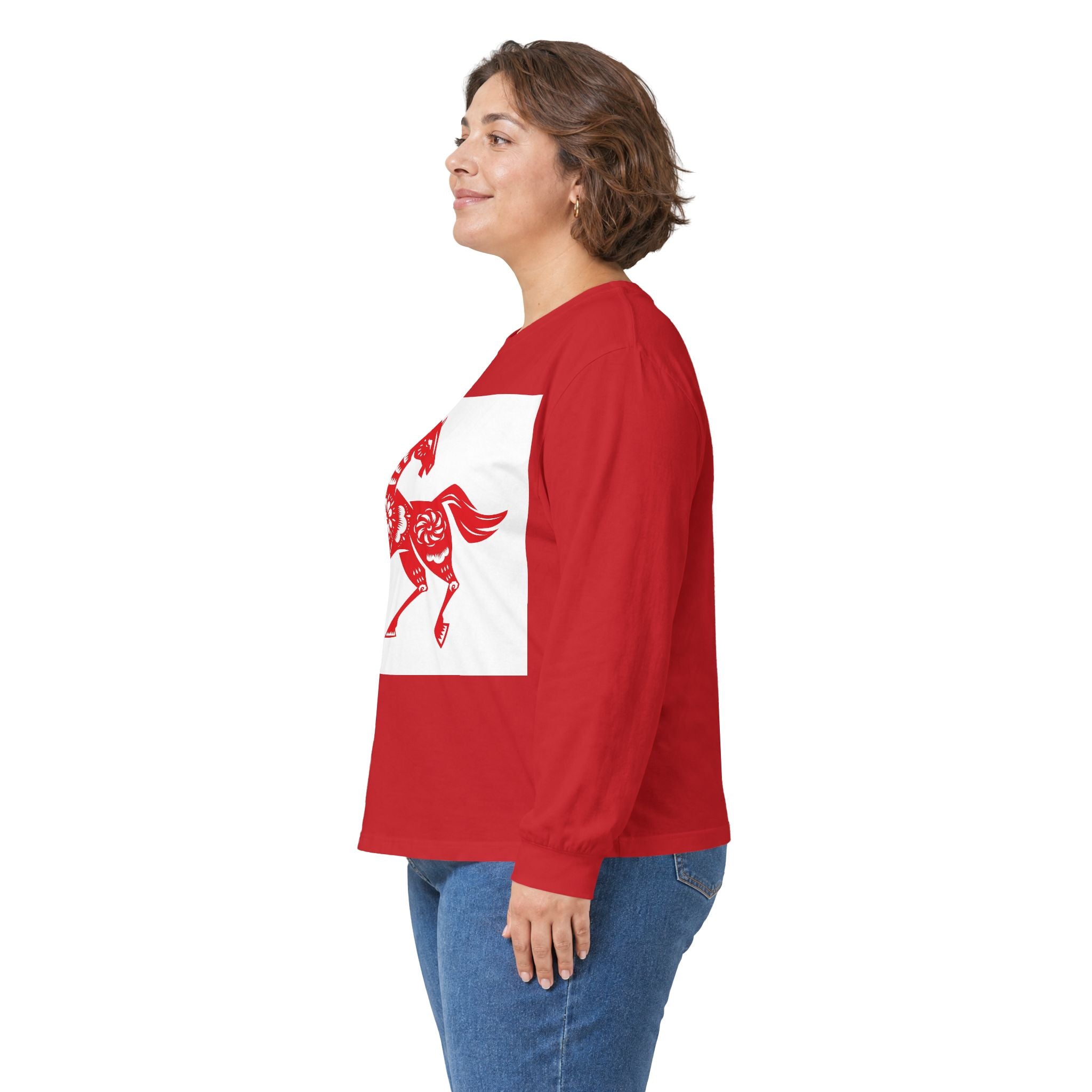 Chinese Paper-Cut Horse Long Sleeve Tee — Lunar New Year Zodiac Shirt