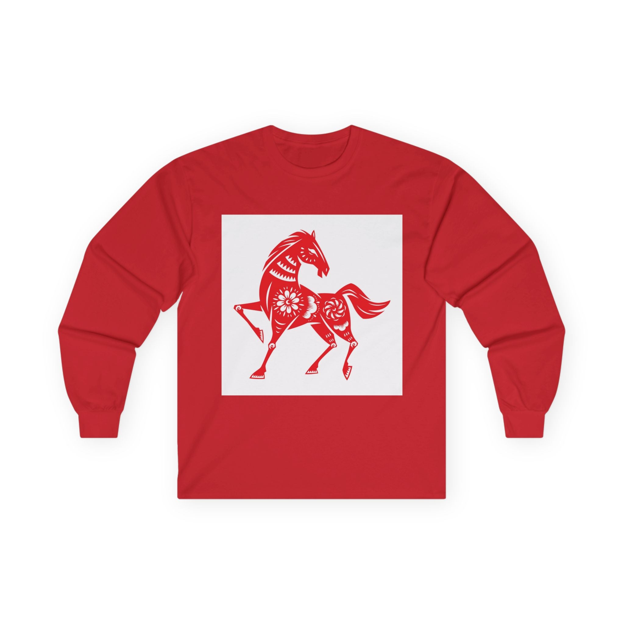 Chinese Paper-Cut Horse Long Sleeve Tee — Lunar New Year Zodiac Shirt