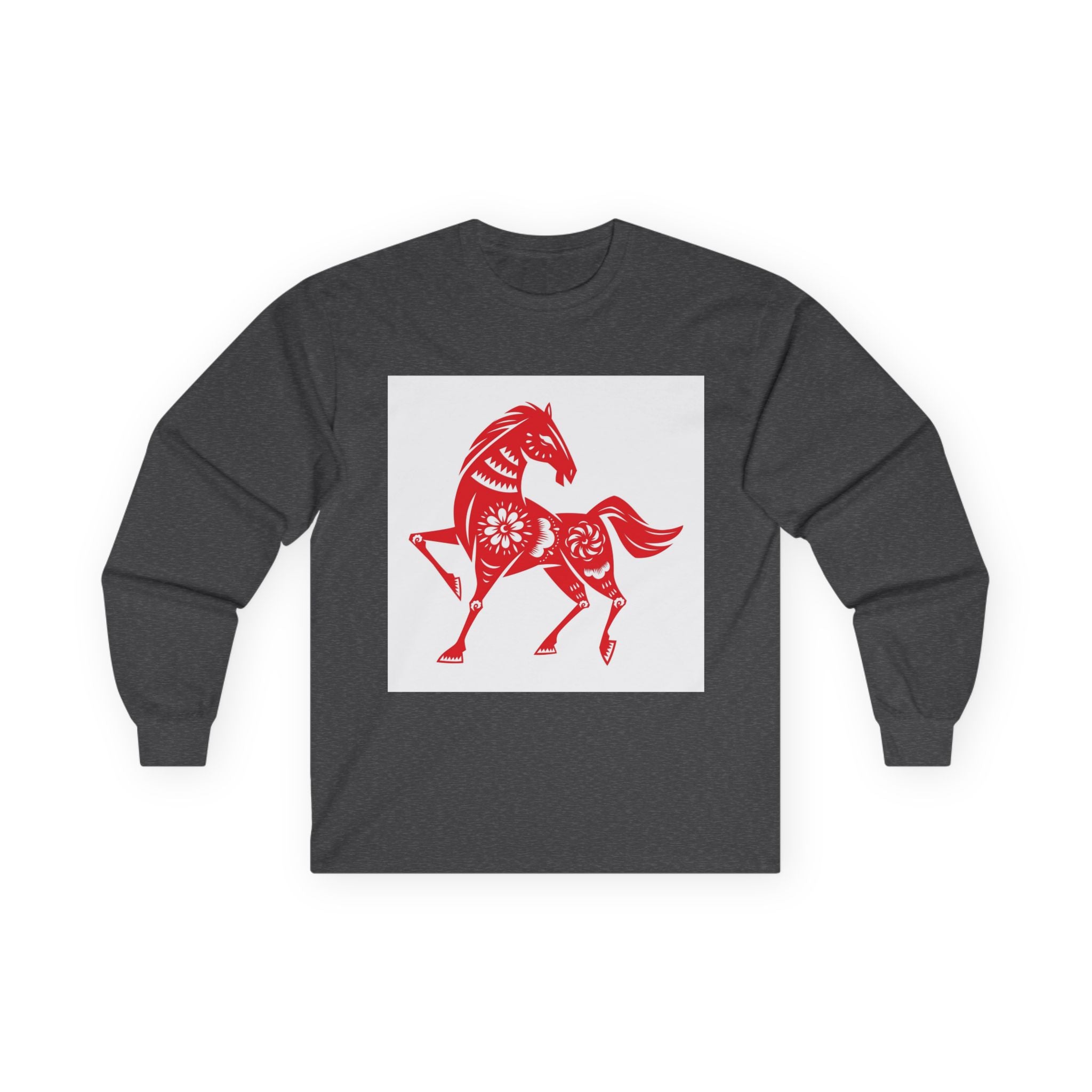 Chinese Paper-Cut Horse Long Sleeve Tee — Lunar New Year Zodiac Shirt