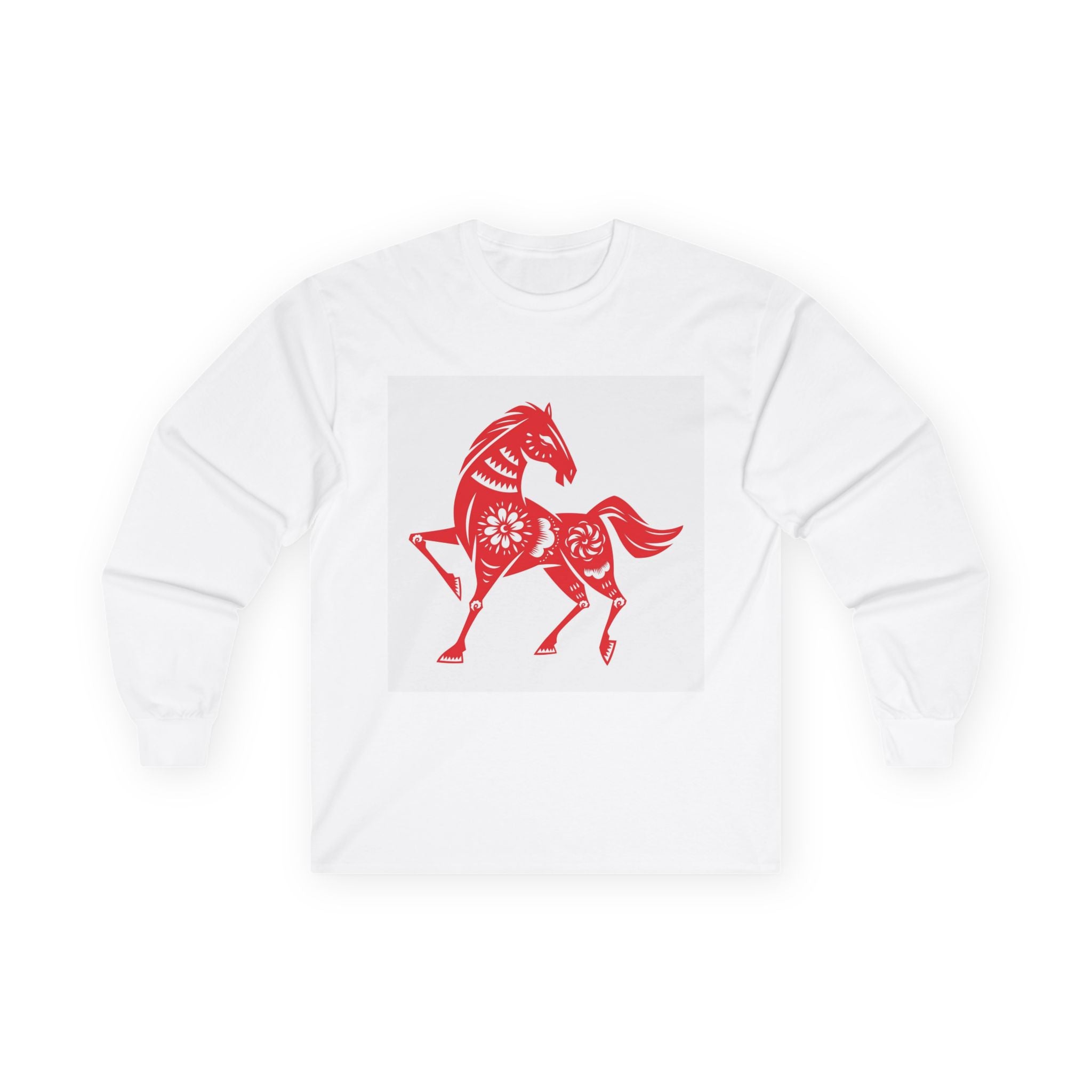 Chinese Paper-Cut Horse Long Sleeve Tee — Lunar New Year Zodiac Shirt