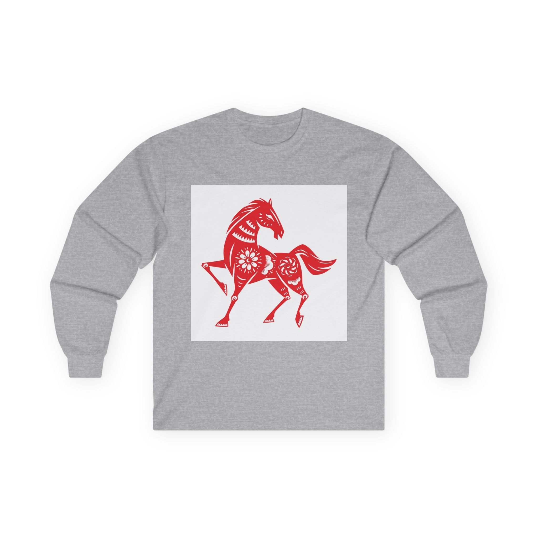 Chinese Paper-Cut Horse Long Sleeve Tee — Lunar New Year Zodiac Shirt