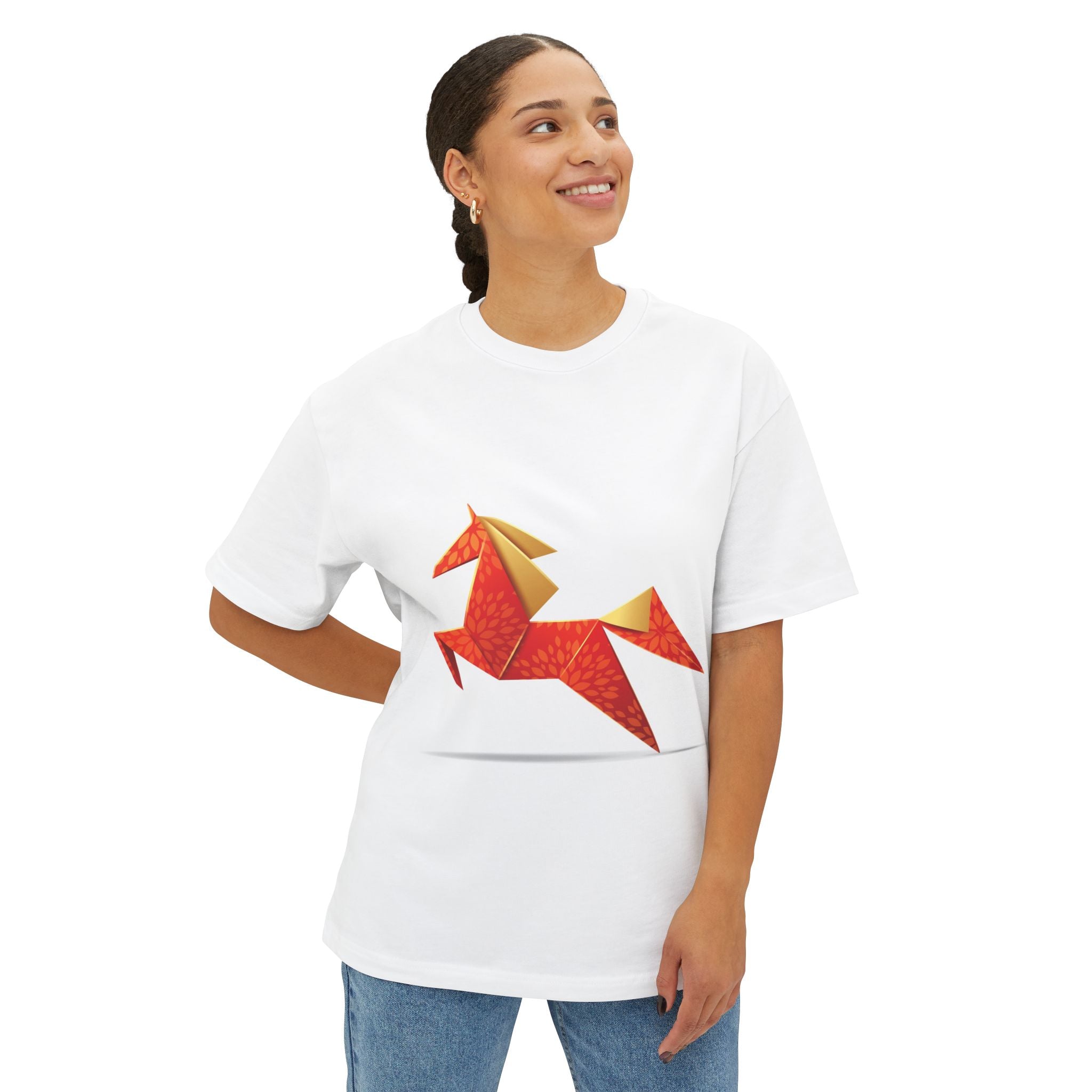 Origami Red Unicorn Tee — Geometric Mythical Horse Graphic Tee