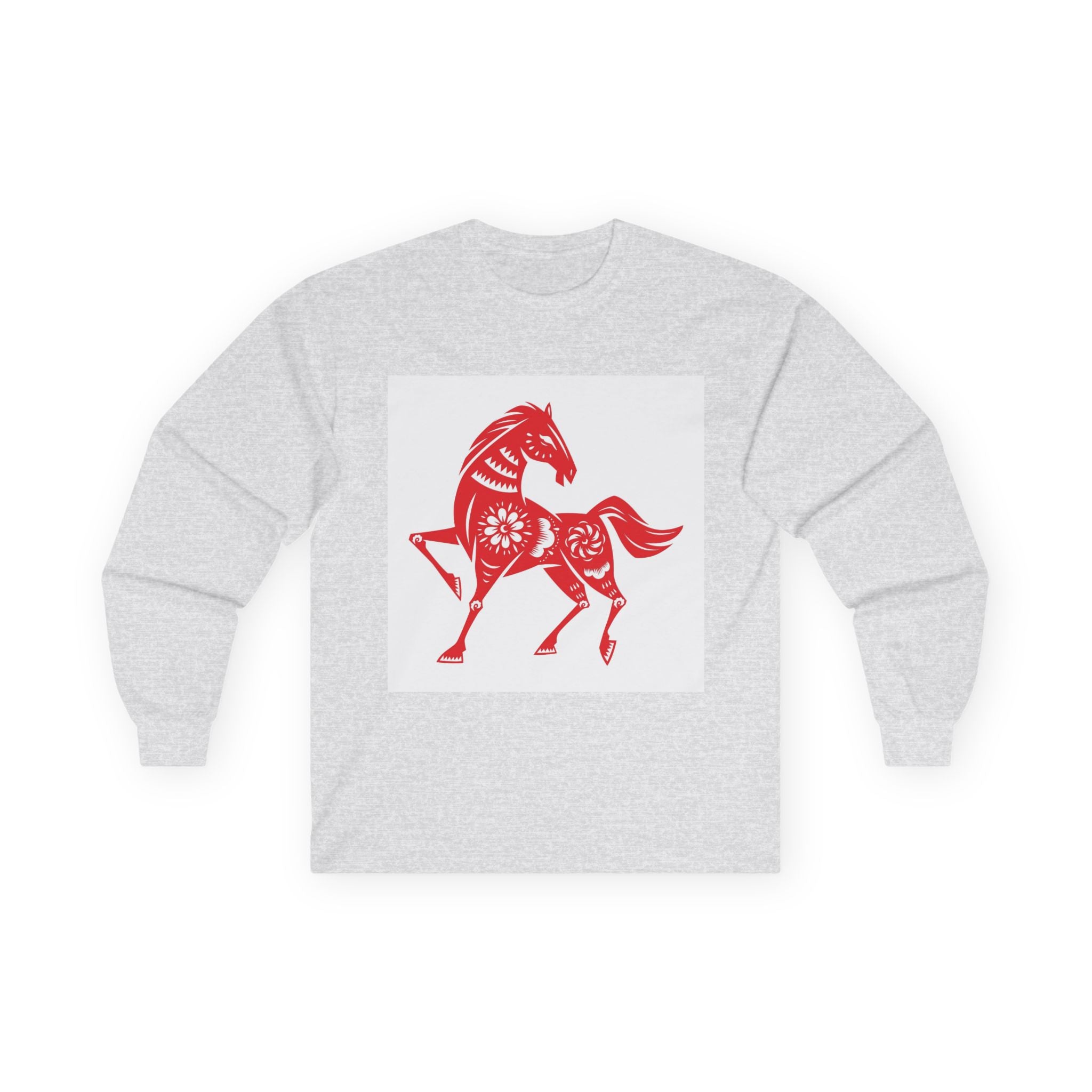 Chinese Paper-Cut Horse Long Sleeve Tee — Lunar New Year Zodiac Shirt