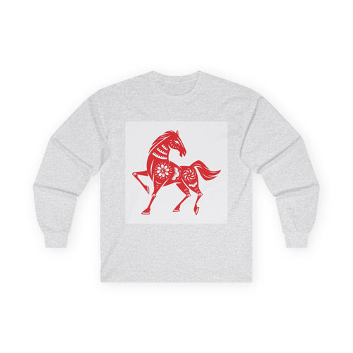 Chinese Paper-Cut Horse Long Sleeve Tee — Lunar New Year Zodiac Shirt