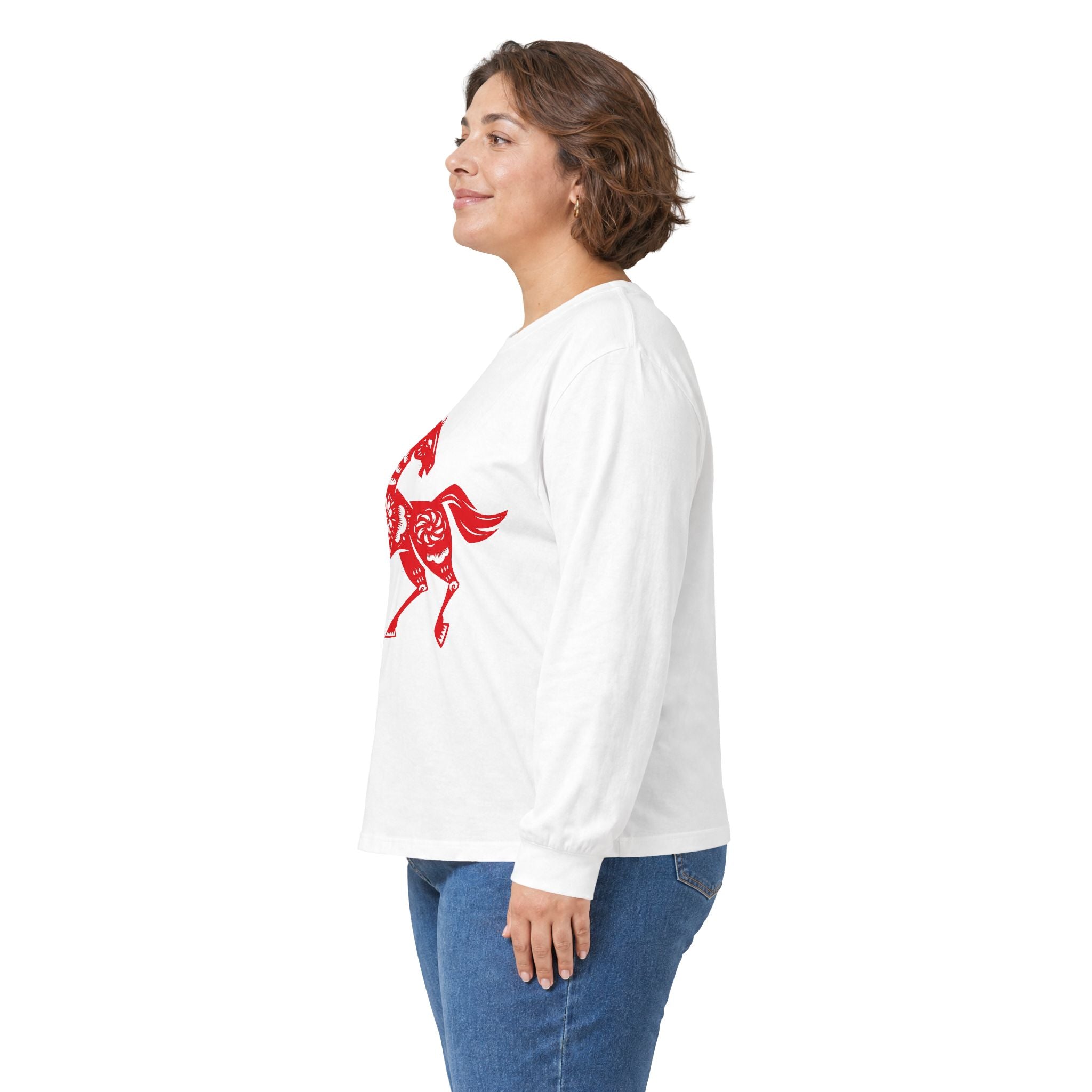 Chinese Paper-Cut Horse Long Sleeve Tee — Lunar New Year Zodiac Shirt