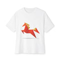 Origami Red Unicorn Tee — Geometric Mythical Horse Graphic Tee