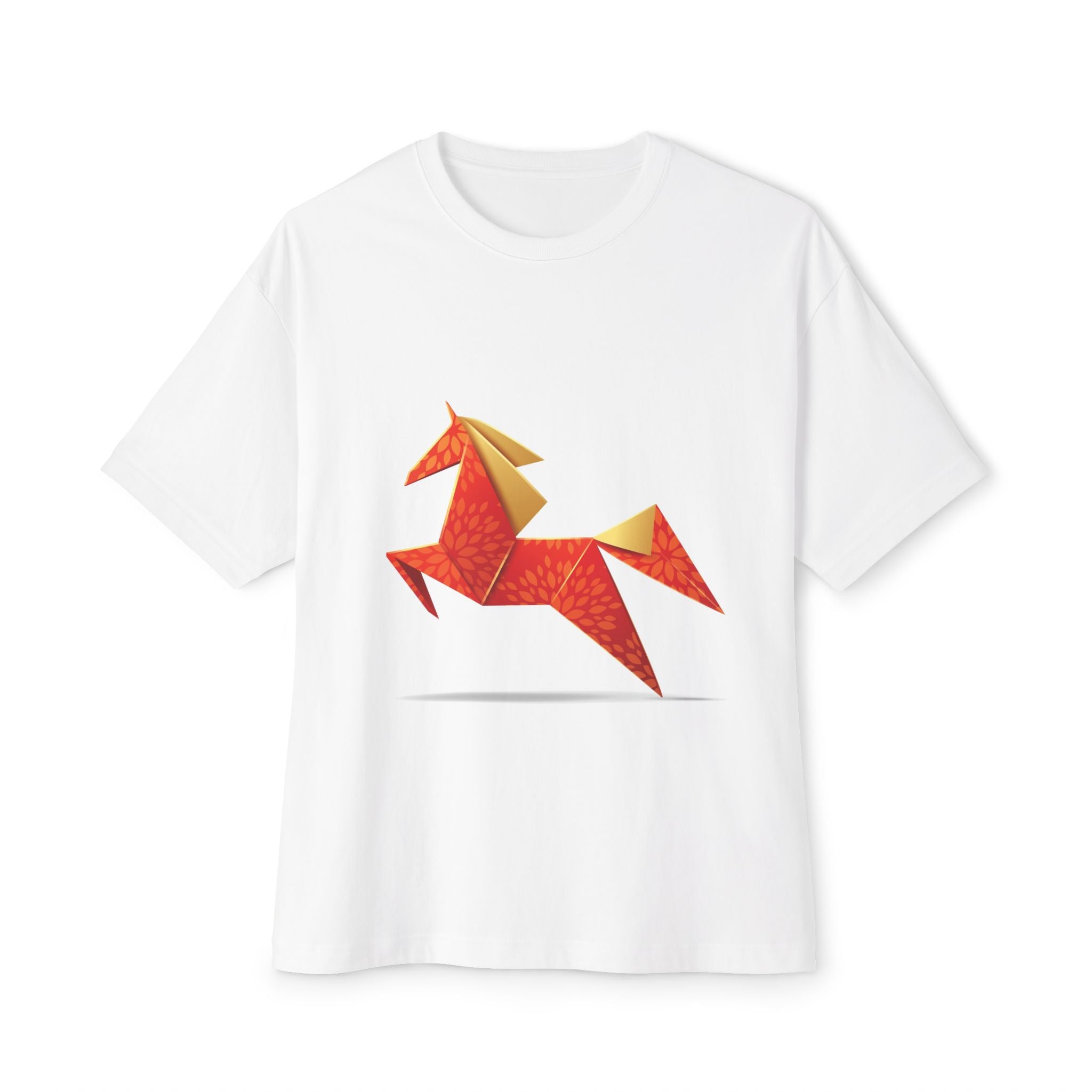 Origami Red Unicorn Tee — Geometric Mythical Horse Graphic Tee